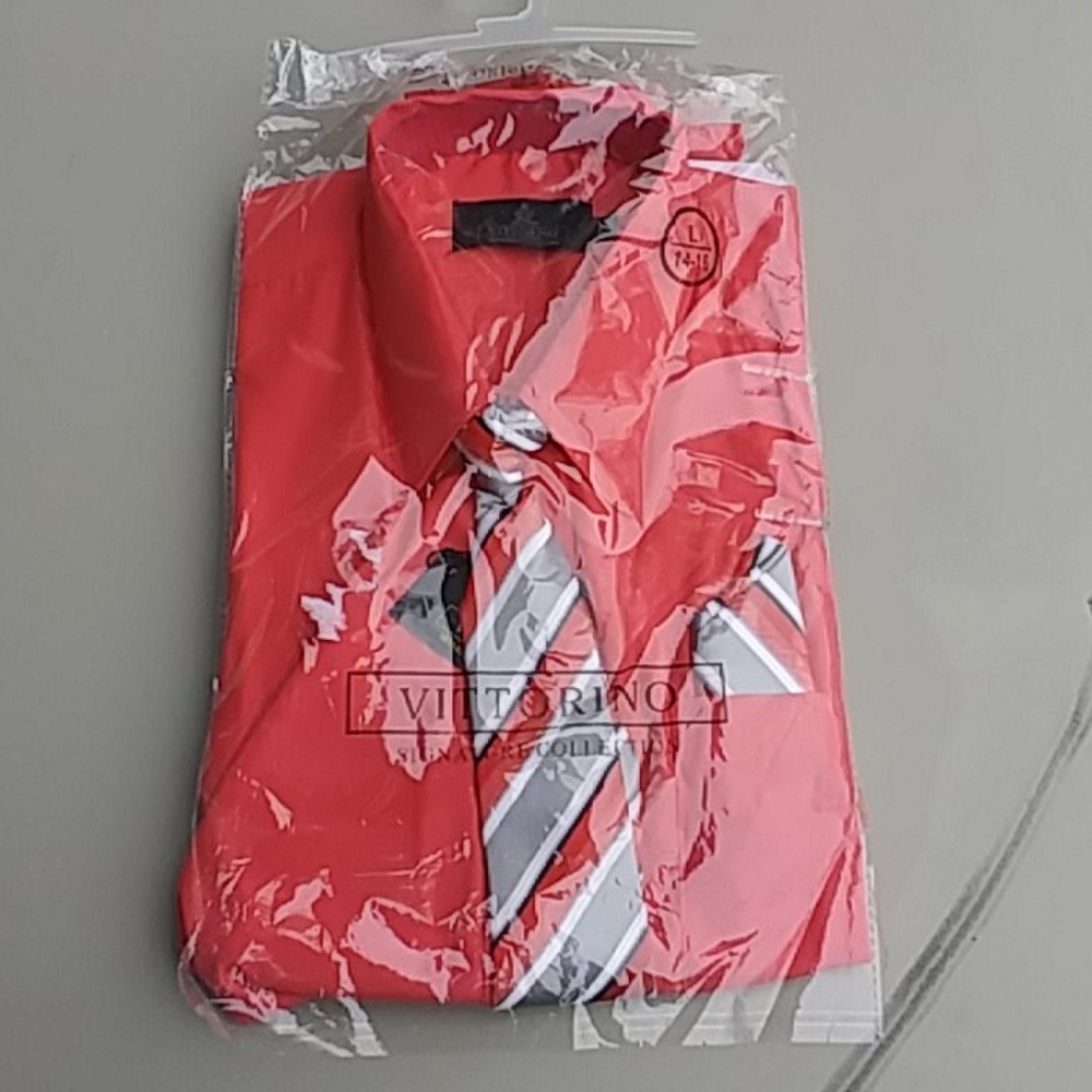 Boys Dress Shirt W/ Tie + Pocket Square